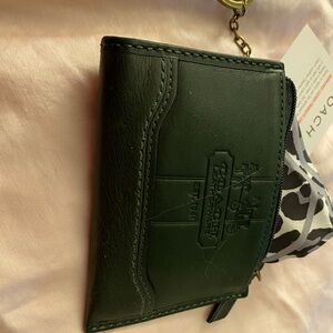 Coach Dark Green Leather Wallet with Keychain